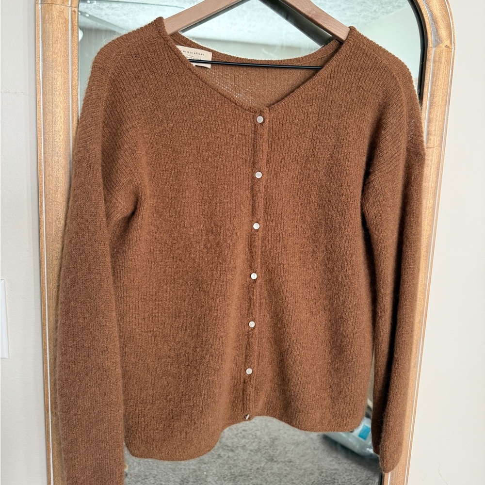 Sezane Chestnut Button-Up Cardigan